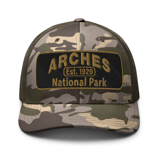 Arches National Park Camo Hat - Otto 105-1247 Trucker Hat - Front View - Olive Camo
