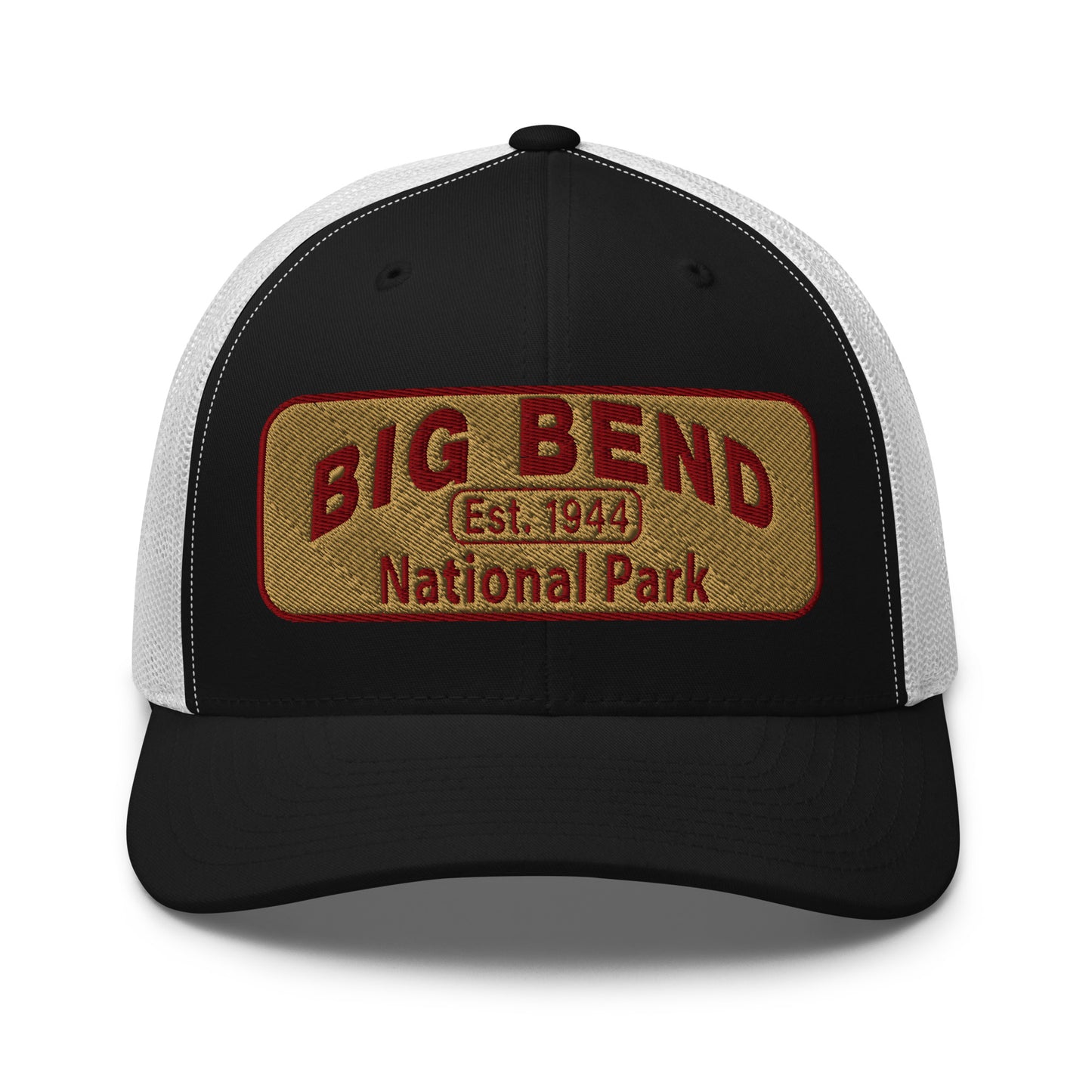 Big Bend National Park Hat - Yupoong 6606 Trucker Hat - Front View - Color: Black/White