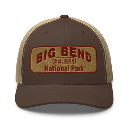 Big Bend National Park Hat - Yupoong 6606 Trucker Hat - Front View - Color: Brown/Khaki