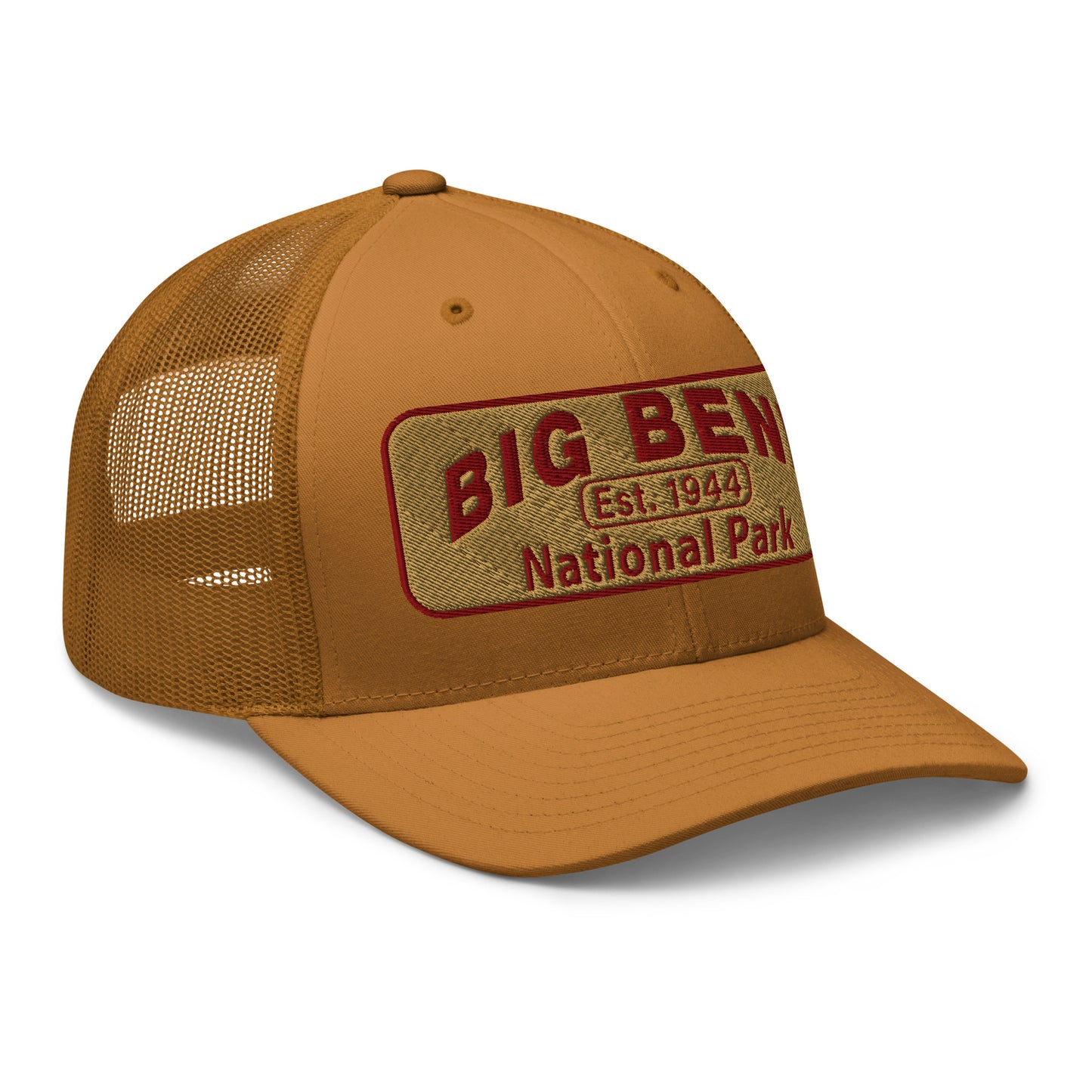 Big Bend National Park Hat - Yupoong 6606 Trucker Hat - Side View - Color: Caramel
