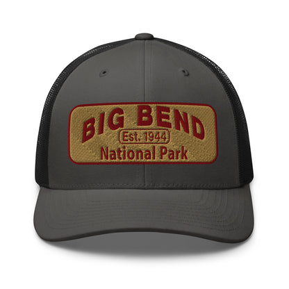Big Bend National Park Hat - Yupoong 6606 Trucker Hat - Front View - Color: Charcoal/Black