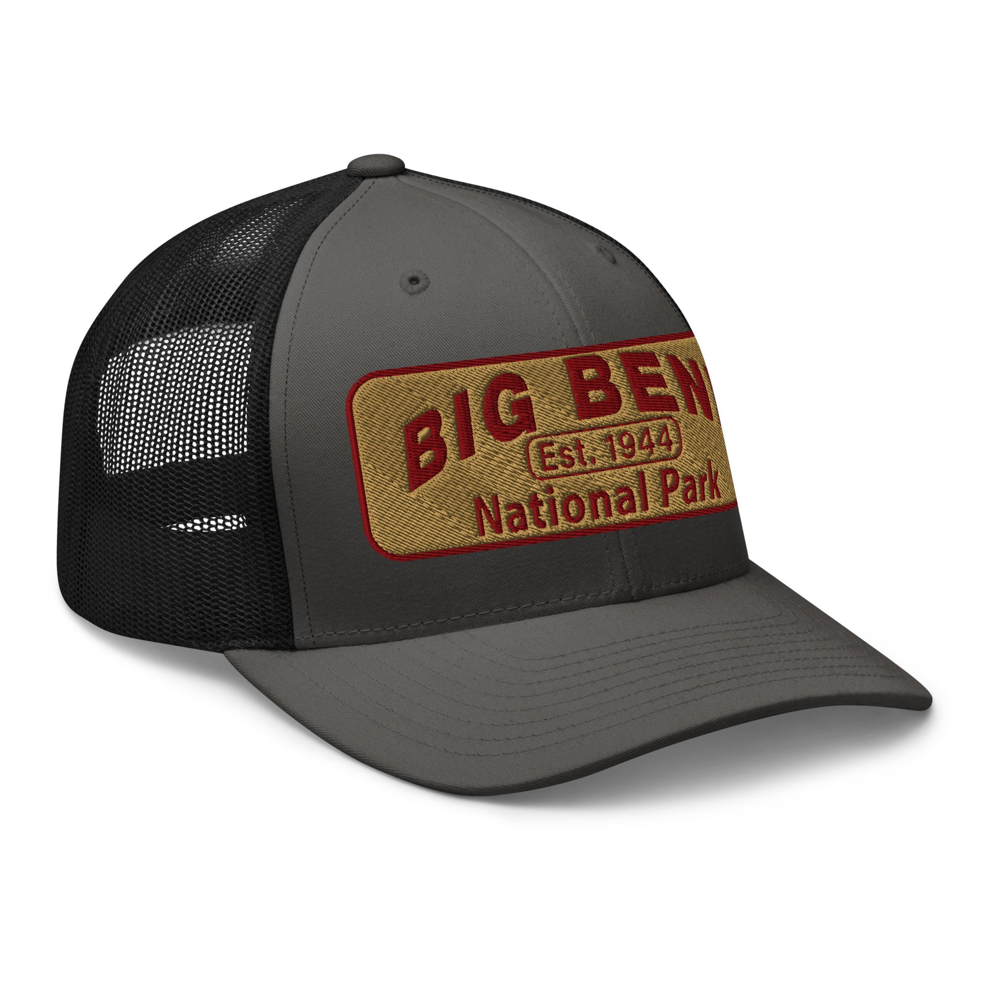 Big Bend National Park Hat - Yupoong 6606 Trucker Hat - Side View - Color: Charcoal/Black