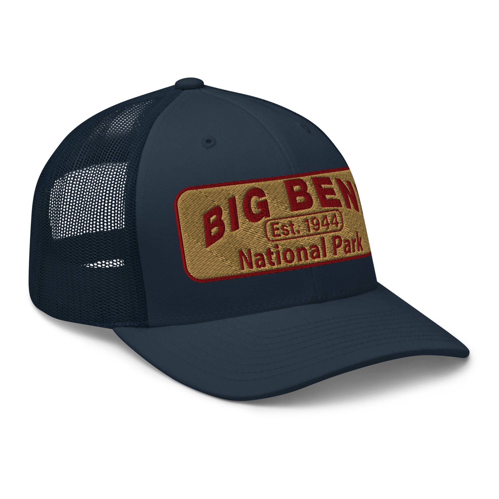 Big Bend National Park Hat - Yupoong 6606 Trucker Hat - Side View - Color: Navy