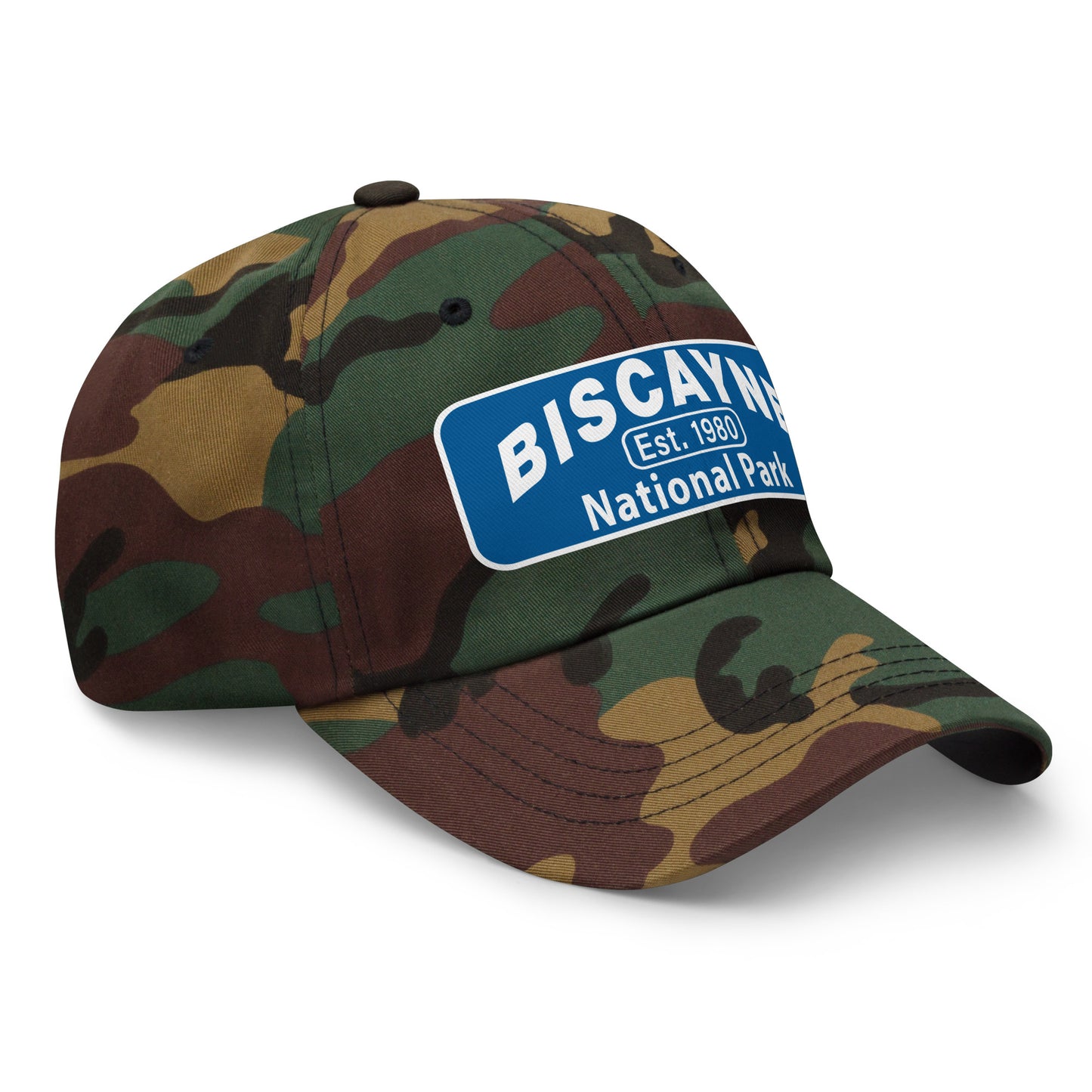 Biscayne National Park Dad Hat  - Yupoong 6245CM Dad Hat - Side View - Color: Camo