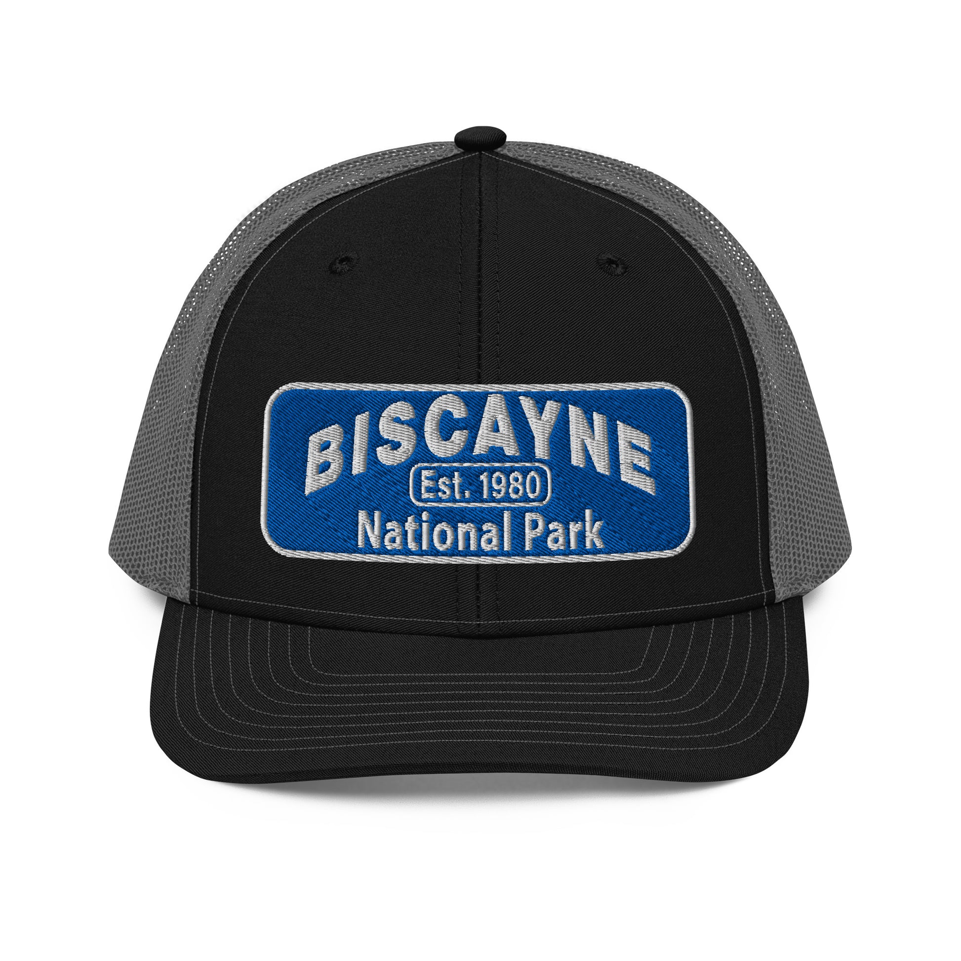 Biscayne National Park Hat - Richardson 112 Trucker Hat - Front View - Color:  Black/Charcoal