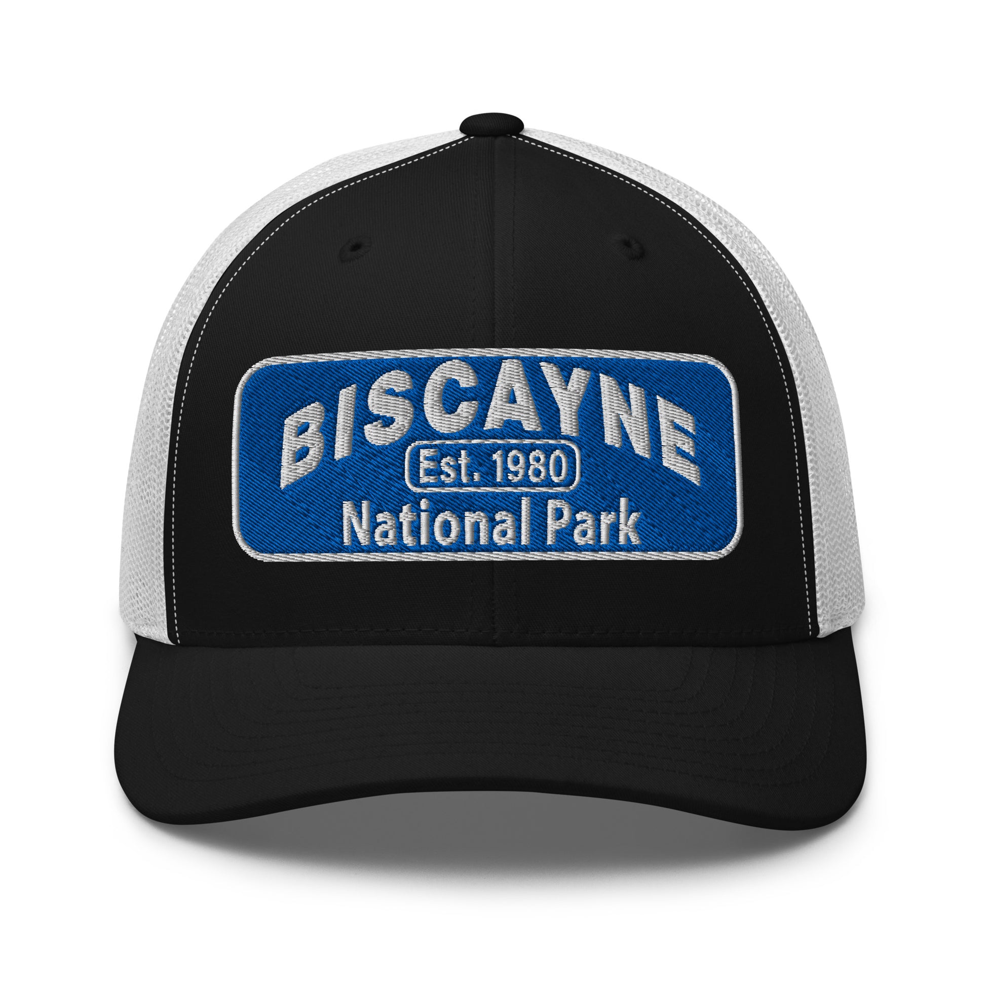 Biscayne National Park Hat - Yupoong 6606 Trucker Hat - Front View - Color: Black/White