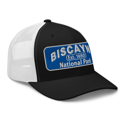Biscayne National Park Hat - Yupoong 6606 Trucker Hat - Side View - Color: Black/White