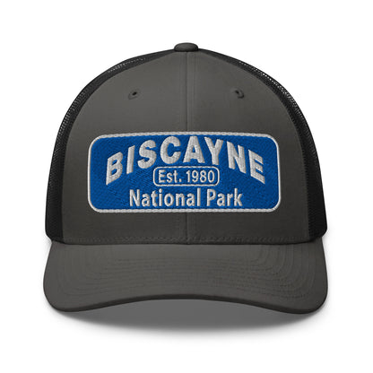 Biscayne National Park Hat - Yupoong 6606 Trucker Hat - Front View - Color: Charcoal/Black