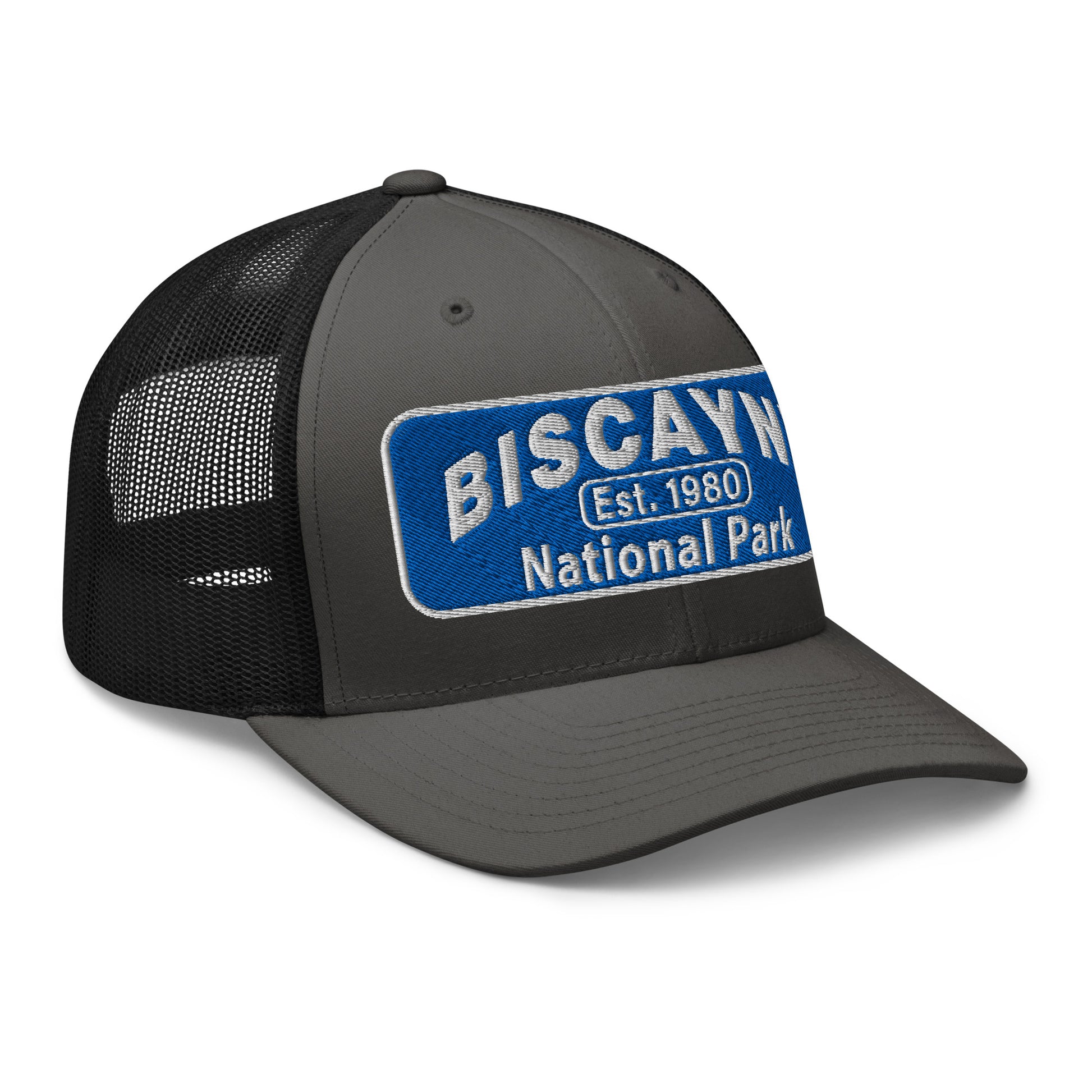 Biscayne National Park Hat - Yupoong 6606 Trucker Hat - Side View - Color: Charcoal/Black