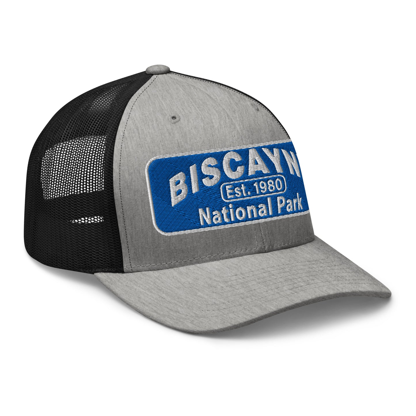 Biscayne National Park Hat - Yupoong 6606 Trucker Hat - Side View - Color: Heather Gray/Black