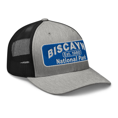 Biscayne National Park Hat - Yupoong 6606 Trucker Hat - Side View - Color: Heather Gray/Black