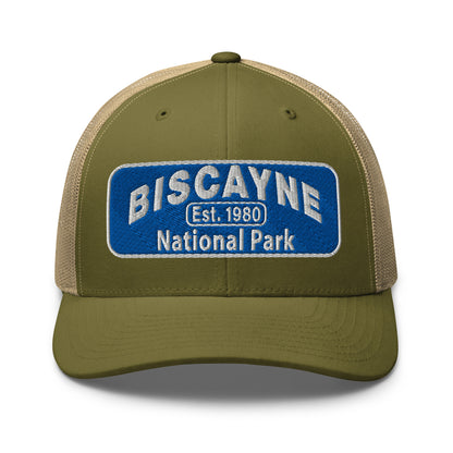 Biscayne National Park Hat - Yupoong 6606 Trucker Hat - Front View - Color: Moss/Khaki