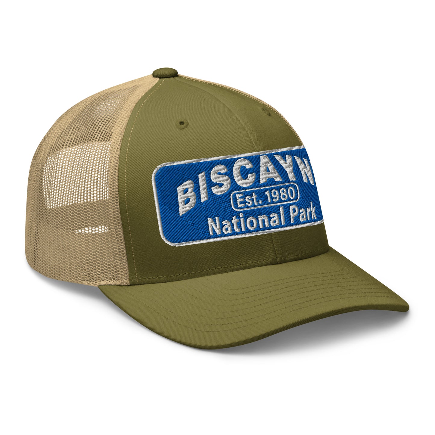 Biscayne National Park Hat - Yupoong 6606 Trucker Hat - Side View - Color: Moss/Khaki