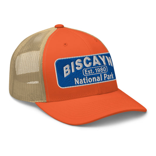 Biscayne National Park Hat - Yupoong 6606 Trucker Hat - Side View - Color: Orange/Khaki