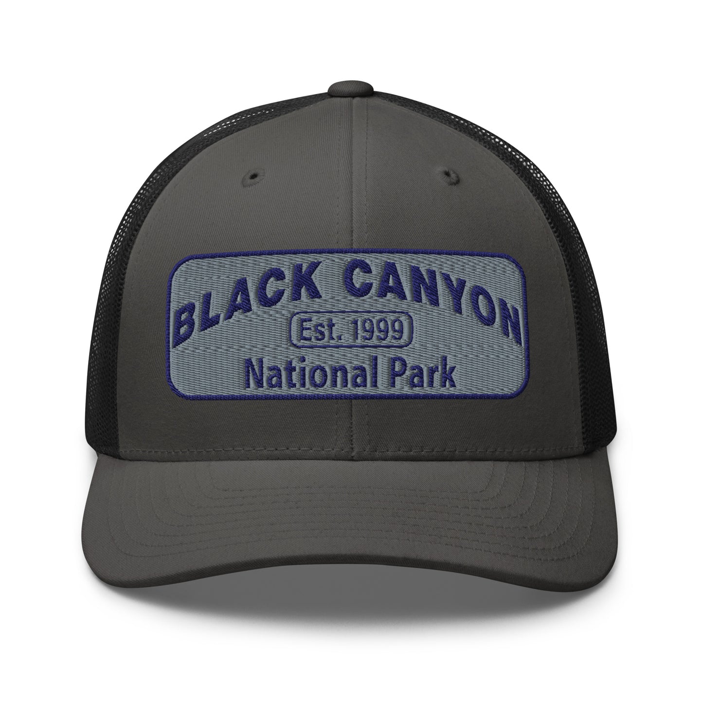 Black Canyon of the Gunnison National Park Hat - Yupoong 6606 Trucker Hat - Front View - Color: Charcoal/Black
