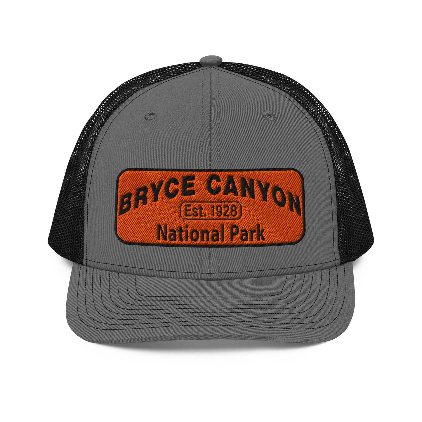 Gray and black cap with an orange 'Bryce Canyon National Park' patch on a white background