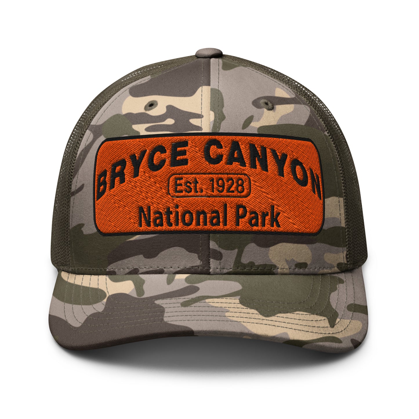 Bryce Canyon National Park Camo Hat - Otto 105-1247 Camo Trucker Hat - Front View - Color: Olive/Camo