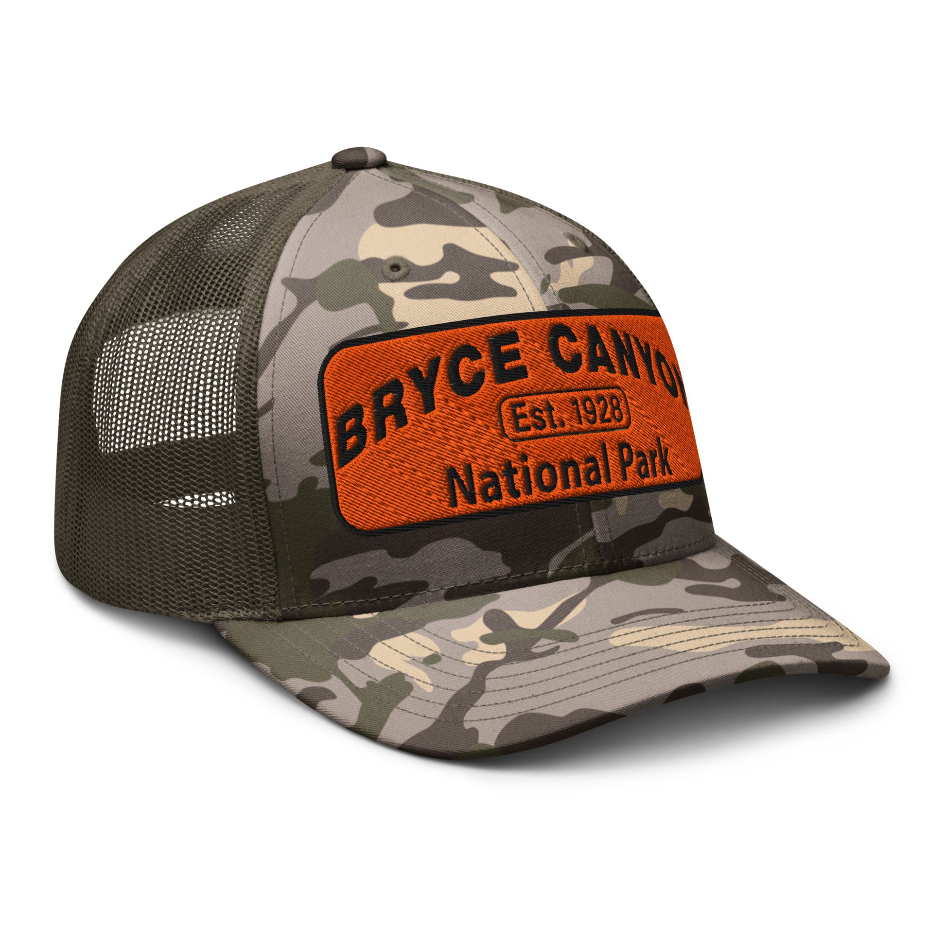 Bryce Canyon National Park Camo Hat - Otto 105-1247 Camo Trucker Hat - Side View - Color: Olive/Camo