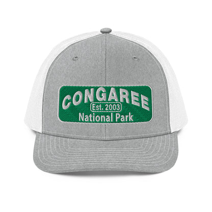 Congaree National Park Hat - Green and White Embroidery patch - Richardson 112 Trucker Hat - Side View - Color: White/Black