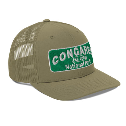 Congaree National Park Hat - Green and White Embroidery patch - Richardson 112 Trucker Hat - Side View - Color: Loden