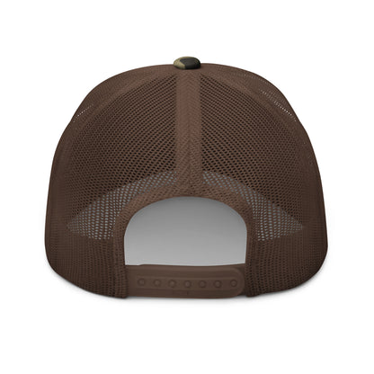 Crater Lake National Park Camo Hat - Blue and White embroidered patch logo - Otto 105-1247 Camo Trucker Hat - Snapback View - Color: Olive/Camo
