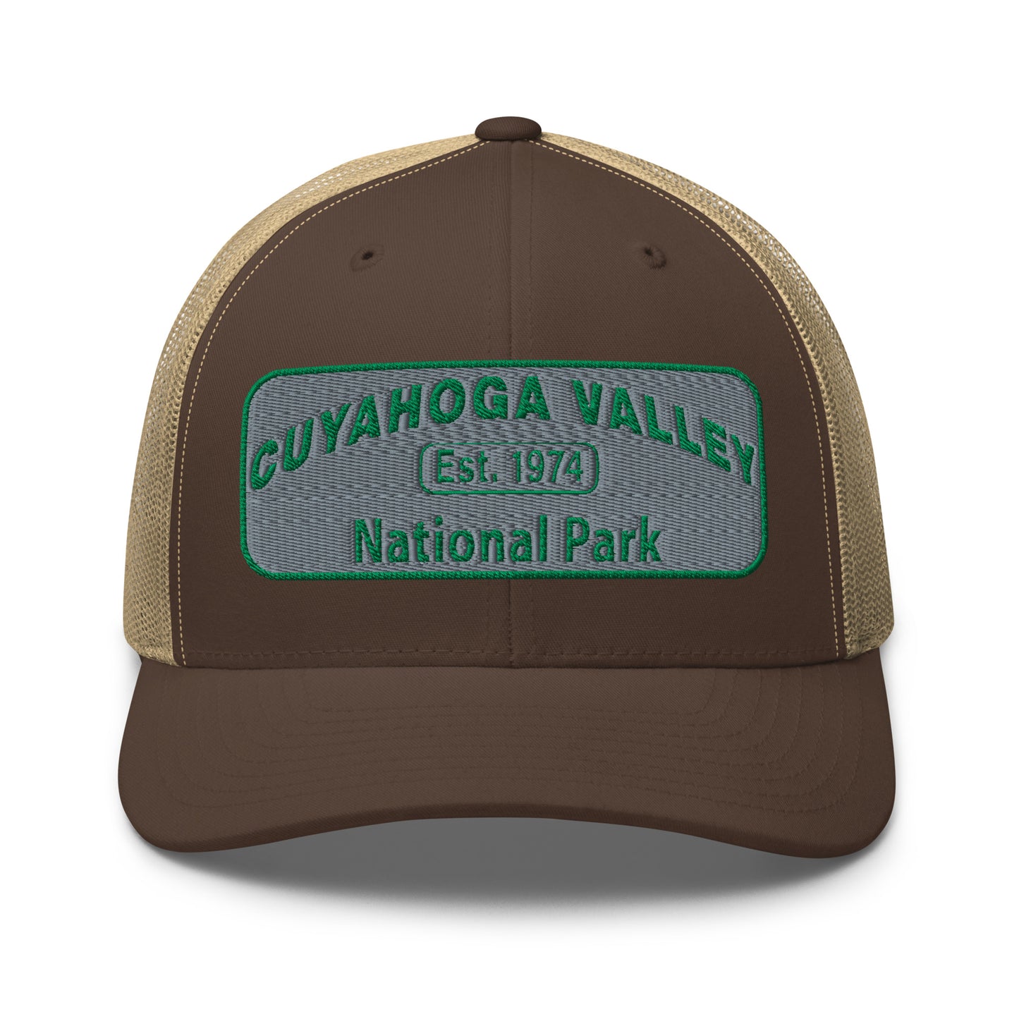 Cuyahoga National Park Hat -Yupoong 6606 Trucker Hat - Front View - Color: Brown/Khaki
