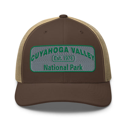 Cuyahoga National Park Hat -Yupoong 6606 Trucker Hat - Front View - Color: Brown/Khaki