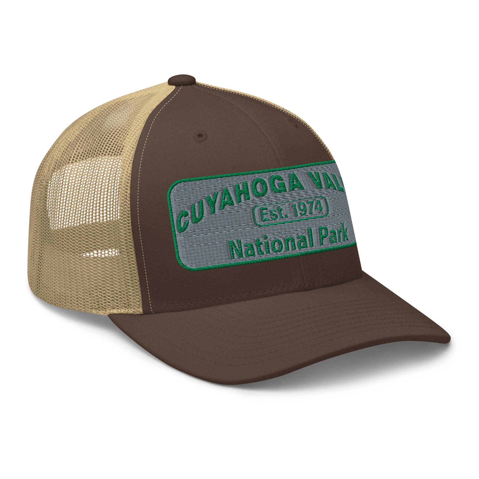 Cuyahoga National Park Hat -Yupoong 6606 Trucker Hat - Side View - Color: Brown/Khaki