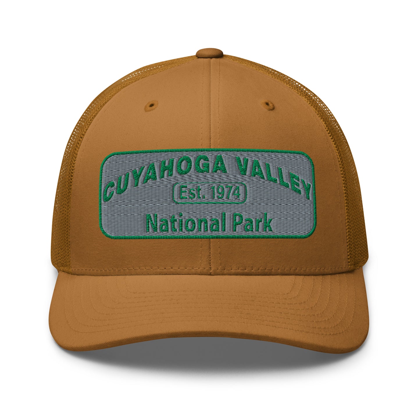 Cuyahoga National Park Hat -Yupoong 6606 Trucker Hat - Front View - Color: Brown/Khaki