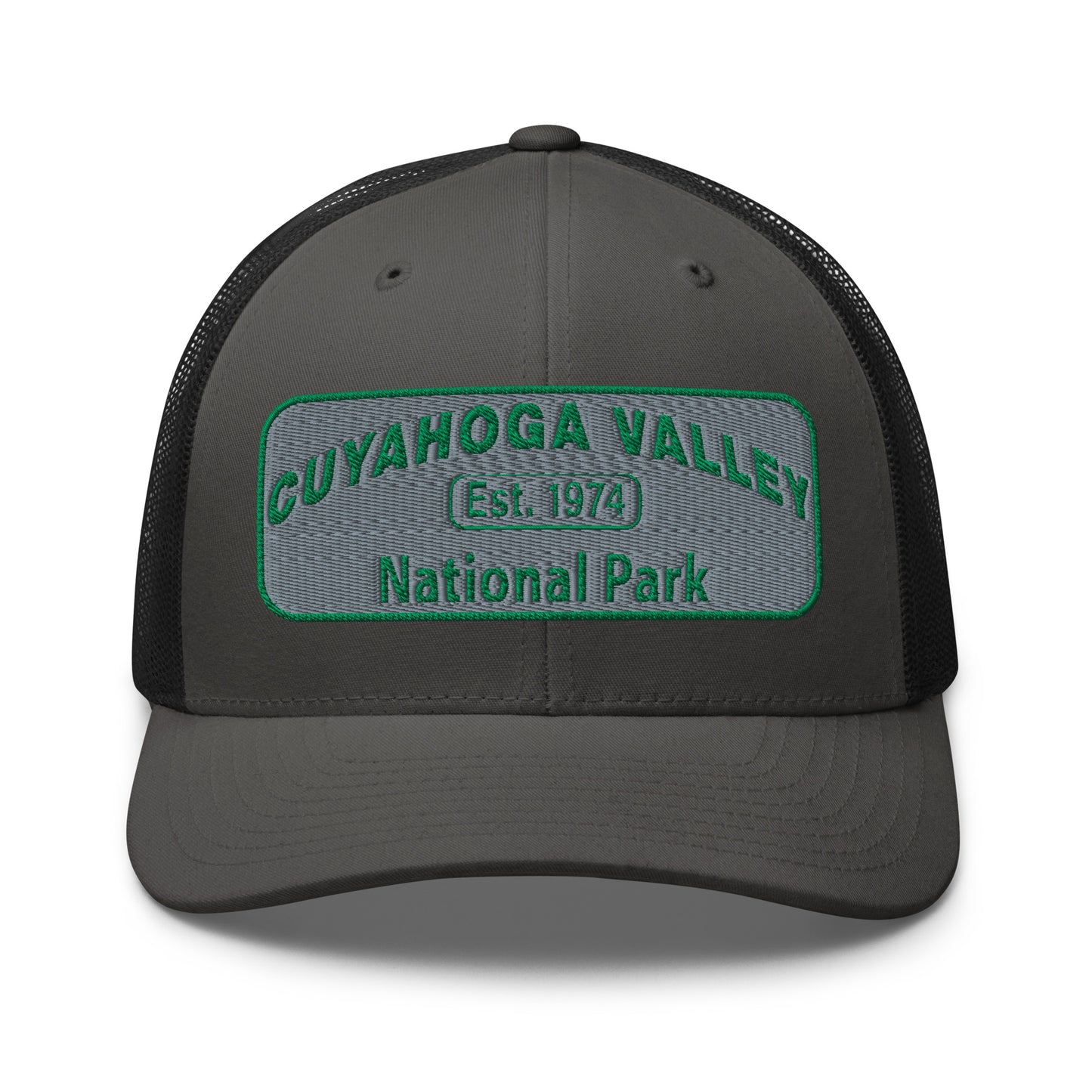 Cuyahoga National Park Hat -Yupoong 6606 Trucker Hat - Front View - Color: Charcoal/Black