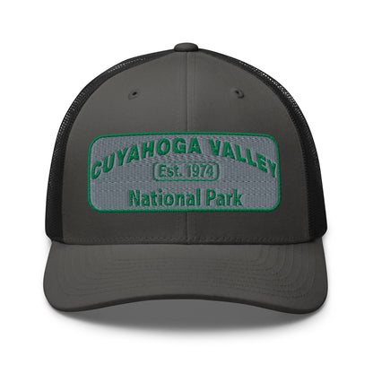 Cuyahoga National Park Hat -Yupoong 6606 Trucker Hat - Front View - Color: Charcoal/Black