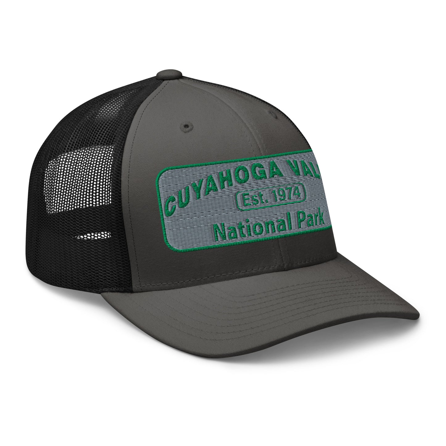 Cuyahoga National Park Hat -Yupoong 6606 Trucker Hat - Side View - Color: Charcoal/Black