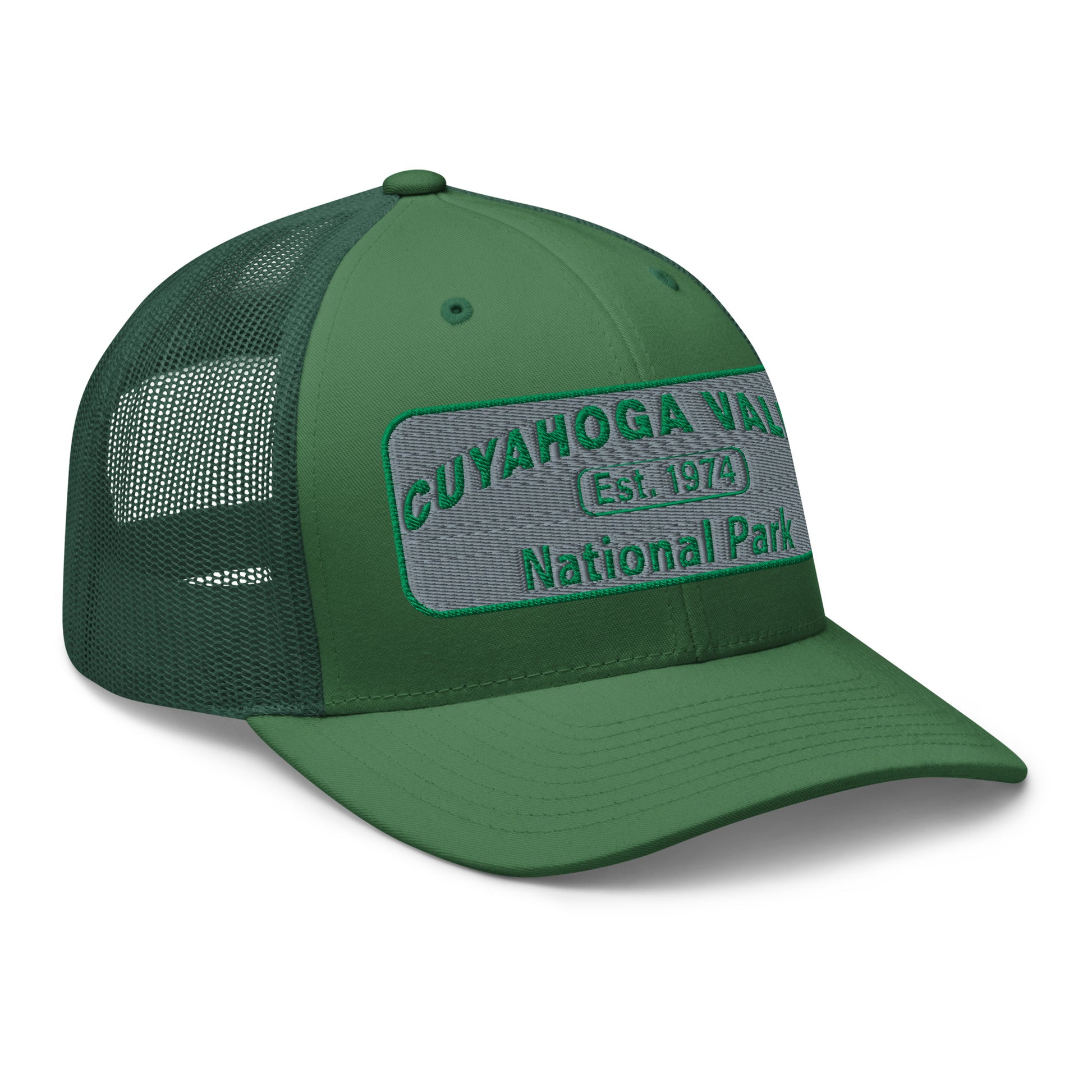 Cuyahoga National Park Hat -Yupoong 6606 Trucker Hat - Side View - Color: Evergreen