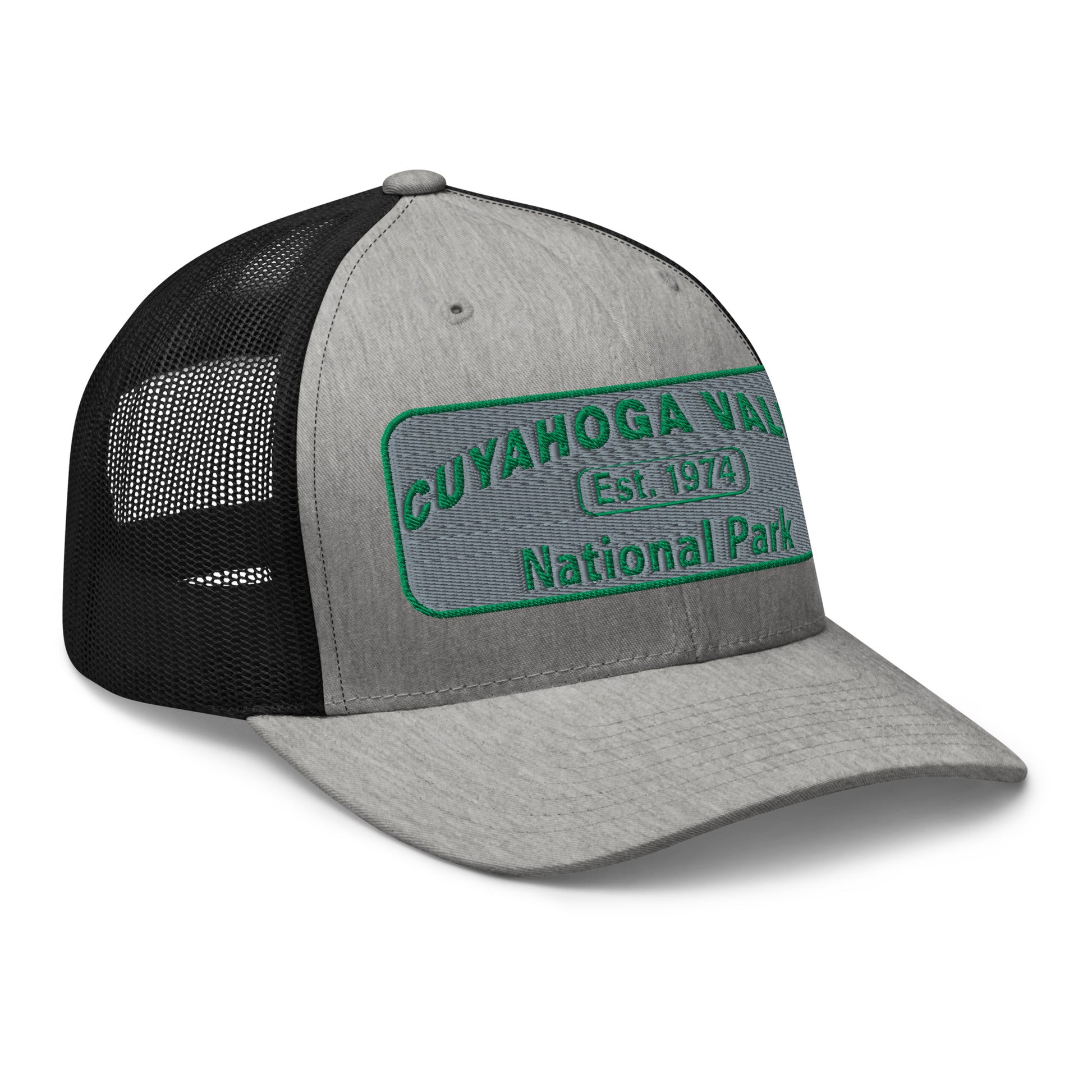 Cuyahoga National Park Hat -Yupoong 6606 Trucker Hat - Side View - Color: Heather/Black