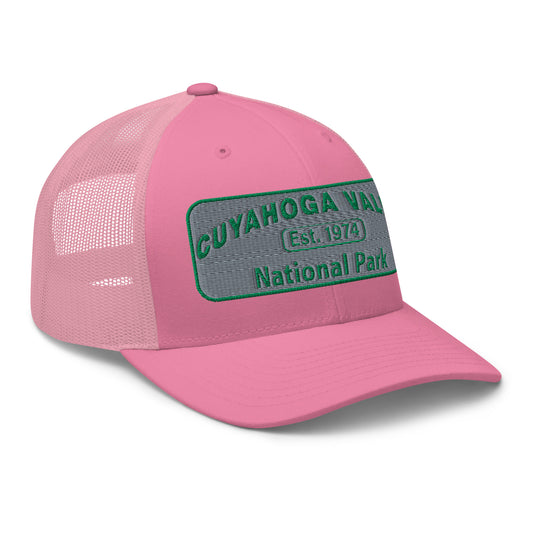 Cuyahoga National Park Hat -Yupoong 6606 Trucker Hat - Side View - Color: Pink