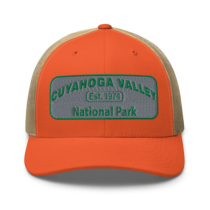 Cuyahoga National Park Hat -Yupoong 6606 Trucker Hat - Front View - Color: Orange/Khaki