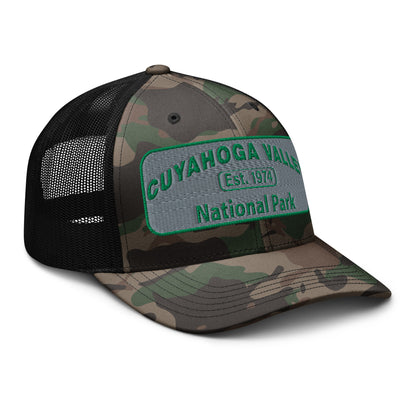 Cuyahoga National Park Camo Hat - Otto 105-1247 Trucker Hat - Side View - Black/Camo 