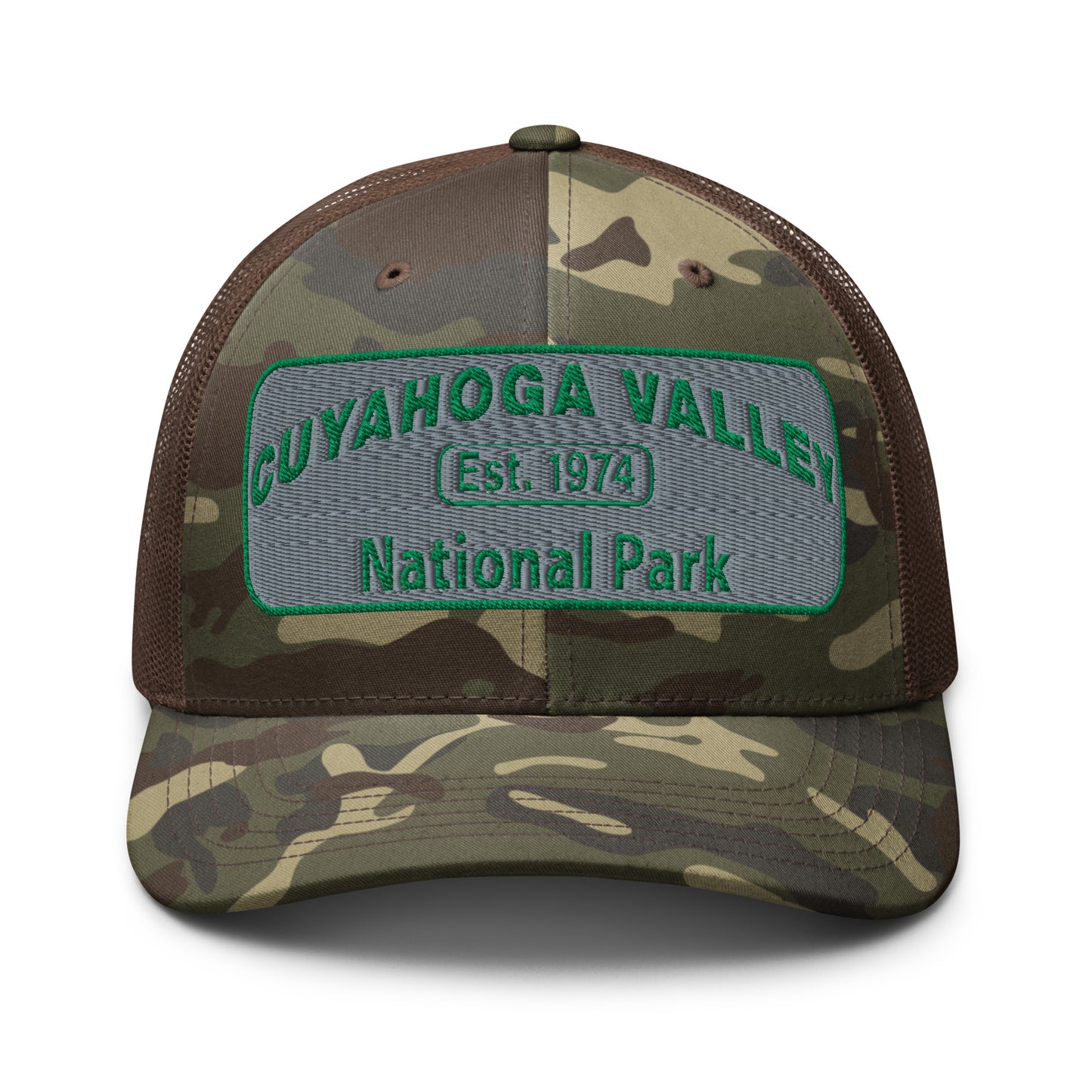 Cuyahoga National Park Camo Hat - Otto 105-1247 Trucker Hat - Front View - Brown/Camo 
