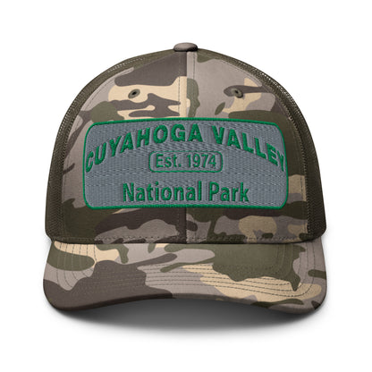 Cuyahoga National Park Camo Hat - Otto 105-1247 Trucker Hat - Front View - Olive/Camo 