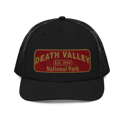 Death Valley National Park Hat - Maroon and Gold embroidered national park patch - Richardson 112 Trucker Hat - Front View - Color: Black/Charcoal