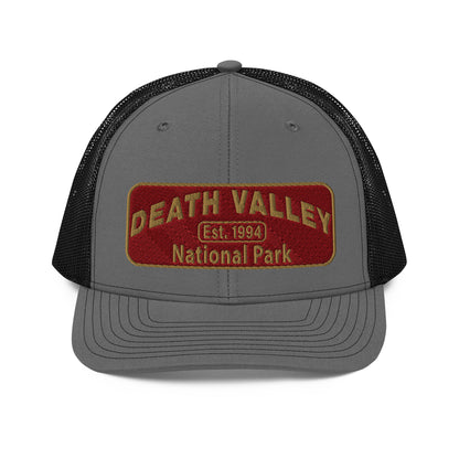 Death Valley National Park Hat - Maroon and Gold embroidered national park patch - Richardson 112 Trucker Hat - Front View - Color: Charcoal/Black