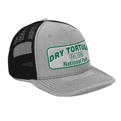 Dry Tortugas National Park Hat - White and Green Embroidered patch - Richardson 112 Trucker Hat - Side View - Color: Heather/Black