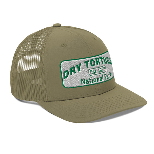 Dry Tortugas National Park Hat - White and Green Embroidered patch - Richardson 112 Trucker Hat - Side View - Color: Loden