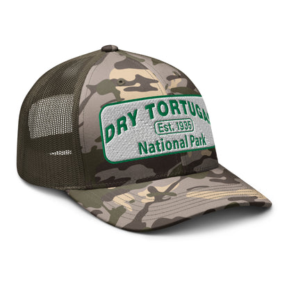 Dry Tortugas National Park Camo Hat - White and Green Embroidered patch - Otto 105-1247 Trucker Hat - Side View - Color: Camo/Olive