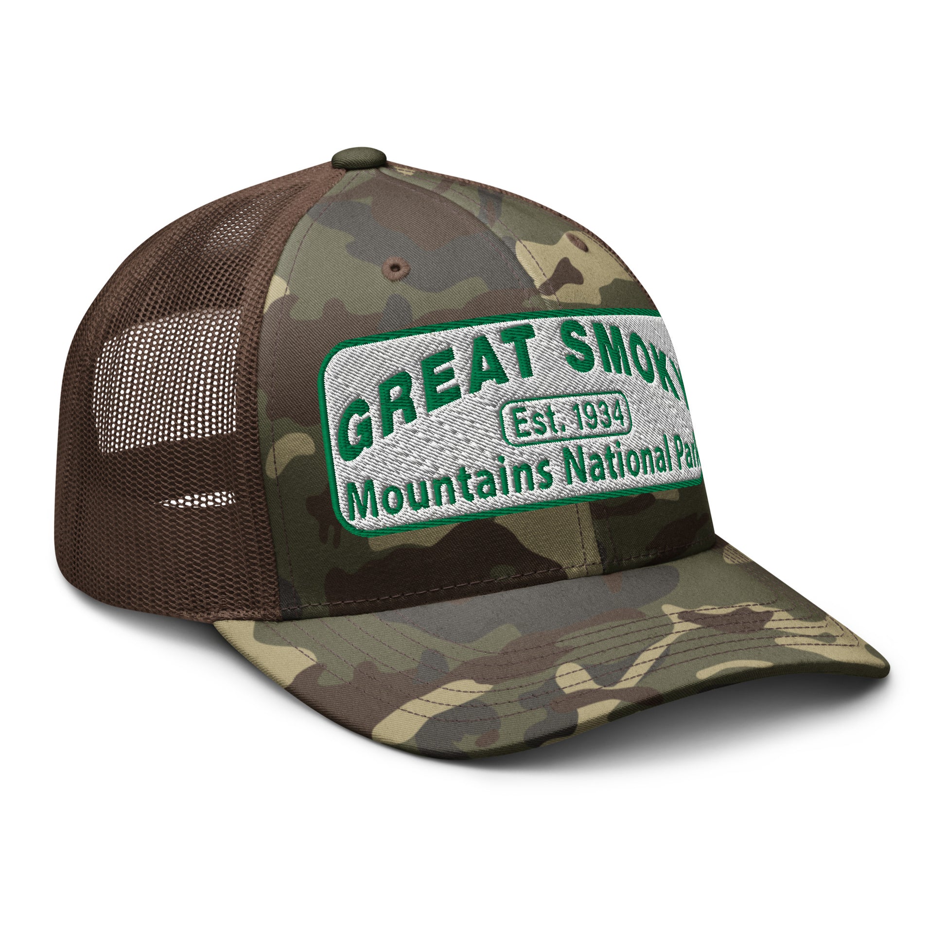 Great Smoky Mountains Camo Hat Brown Side