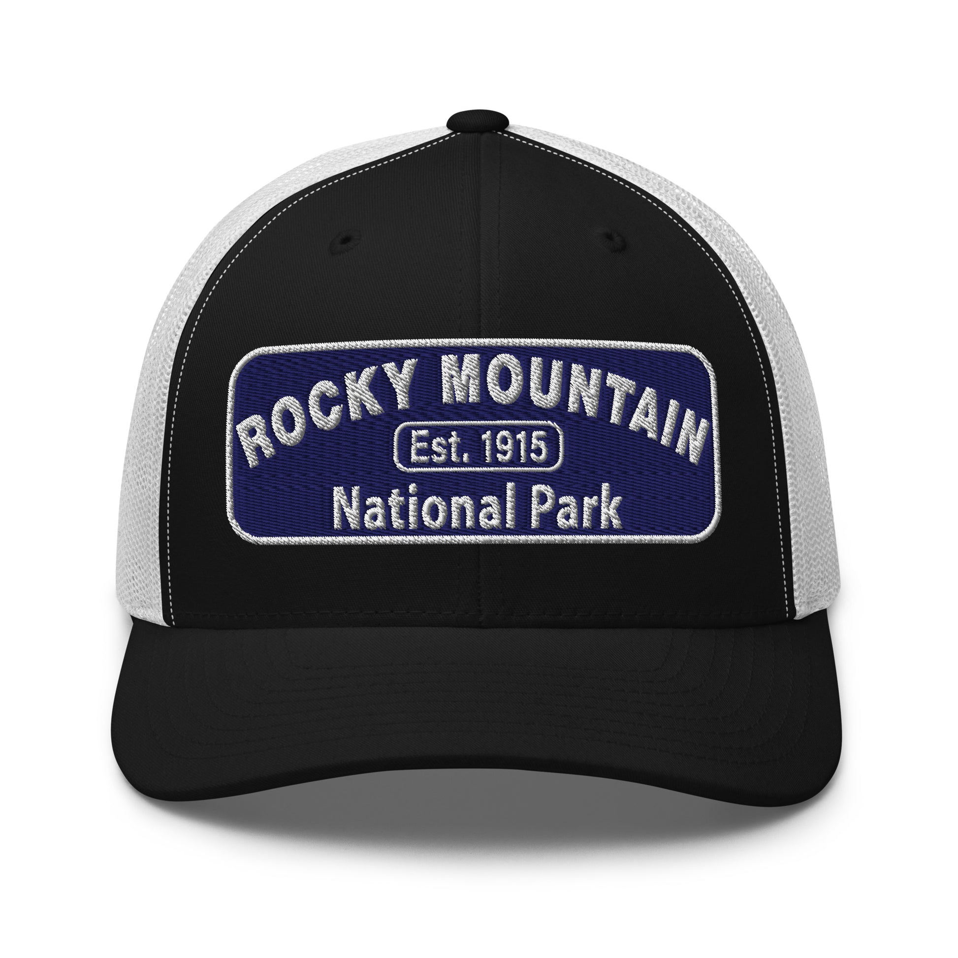 Rocky Mountain National Park Hat - Yupoong 6606 - Front View - Black/White