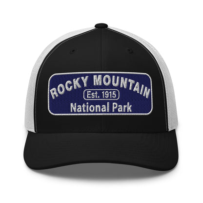 Rocky Mountain National Park Hat - Yupoong 6606 - Front View - Black/White
