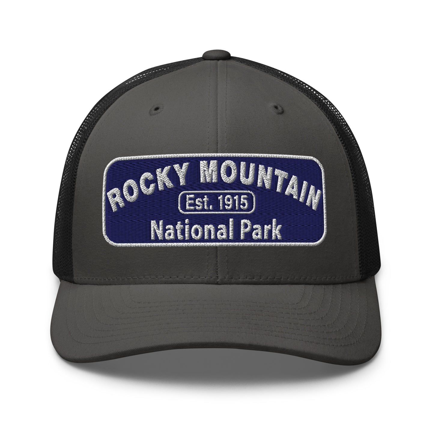 Rocky Mountain National Park Hat - Yupoong 6606 - Front View - Charcoal/Black