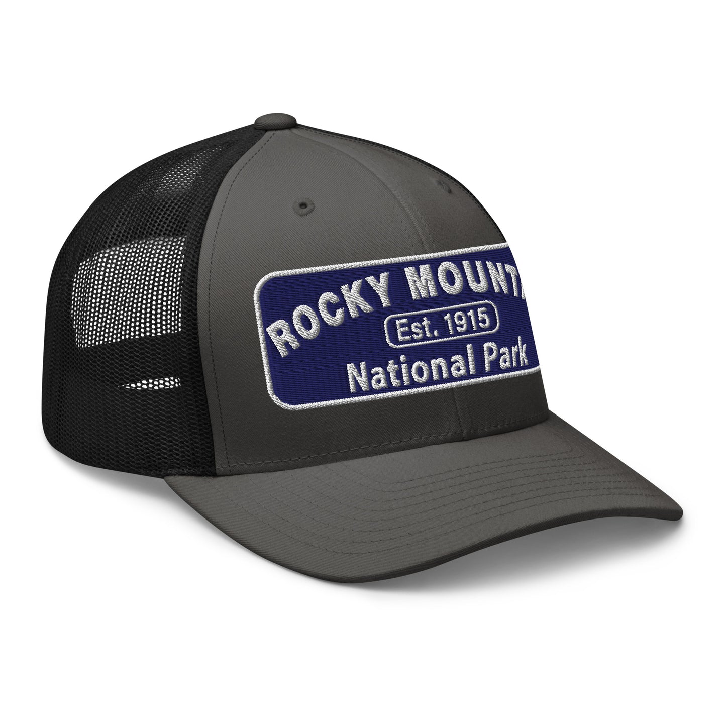 Rocky Mountain National Park Hat - Yupoong 6606 - Side View - Charcoal/Black