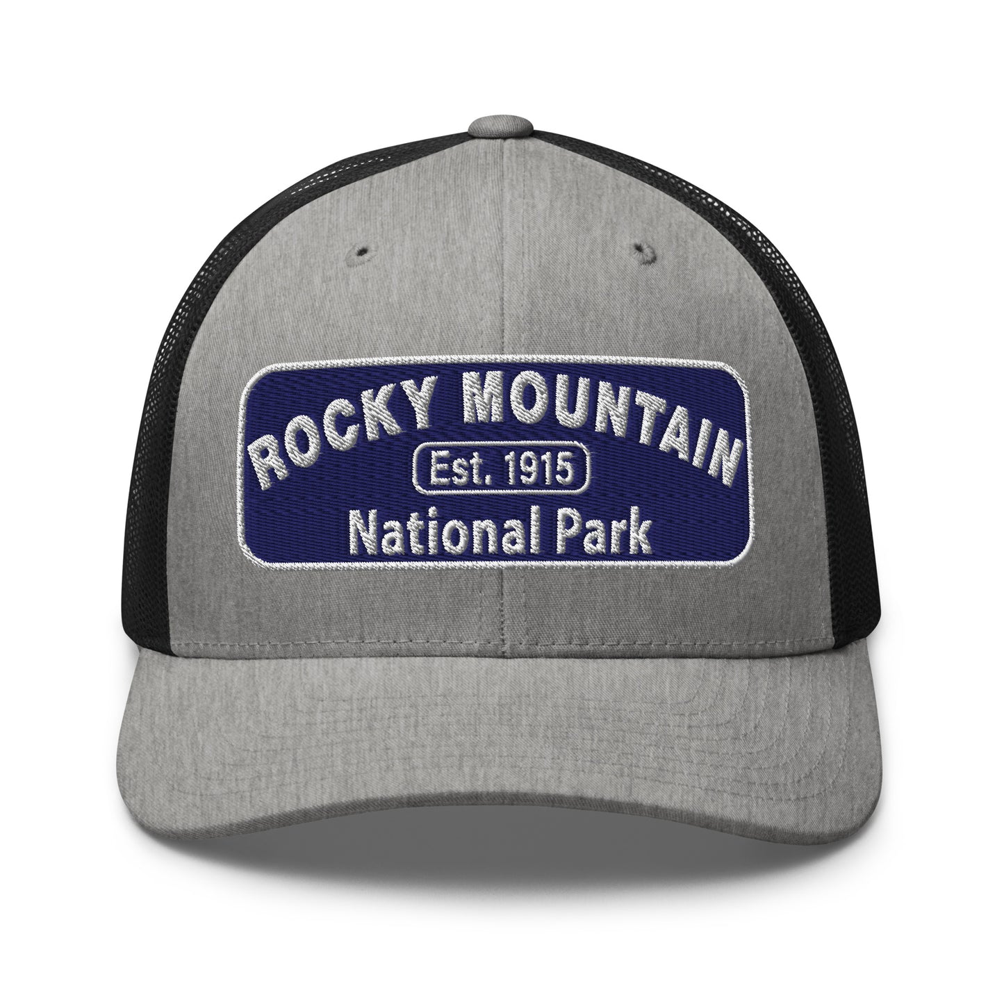 Rocky Mountain National Park Hat - Yupoong 6606 - Front View - Heather Gray/Black